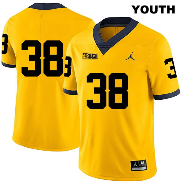 Youth NCAA Michigan Wolverines Joseph Files #38 No Name Yellow Jordan Brand Authentic Stitched Legend Football College Jersey TH25W07NM